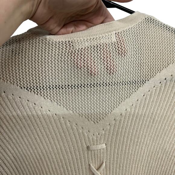August Silk Beige Open Cardigan M Lace Back Minimalist Quiet Lux Elevated Basics - Picture 2 of 9